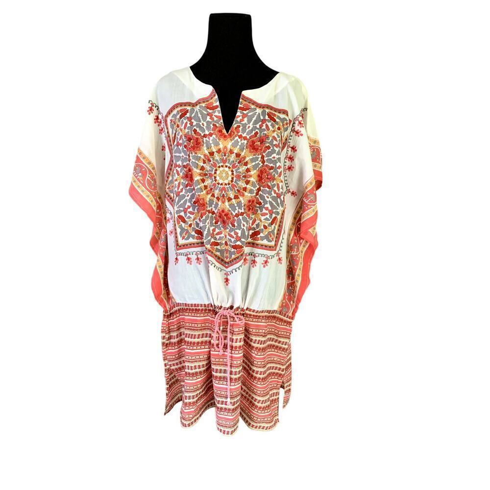 CZ Cover-Ups Cotton Geometric Print Boho Embellished Tunic Large